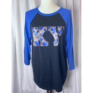UK Wildcat Baseball Raglan  T Leopard Print Lettering Bella Canvas Soft T Large